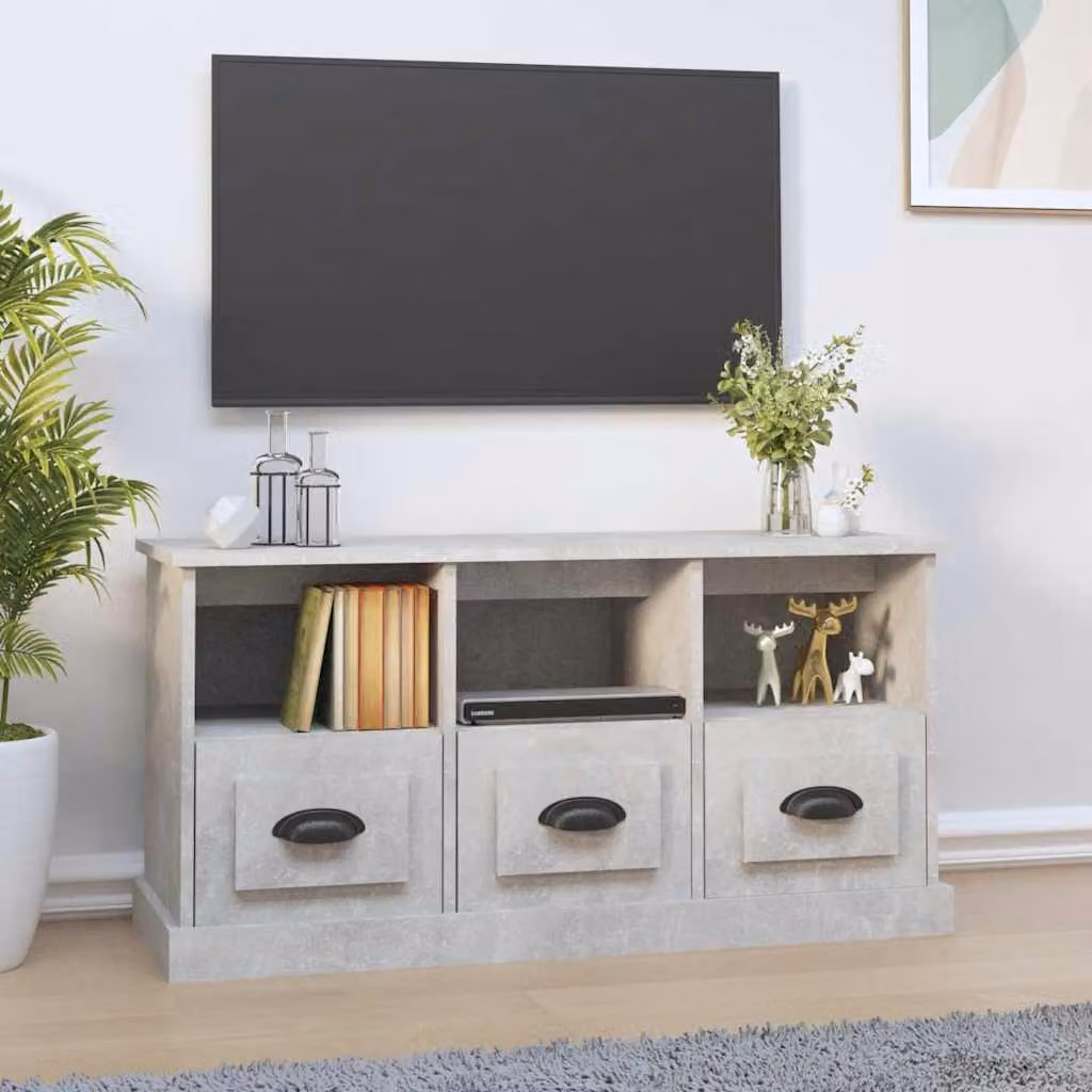 Mobile per TV vidaXL in legno multistrato grigio cemento con ruote L 100 cm x P 35 cm x H 50 cm