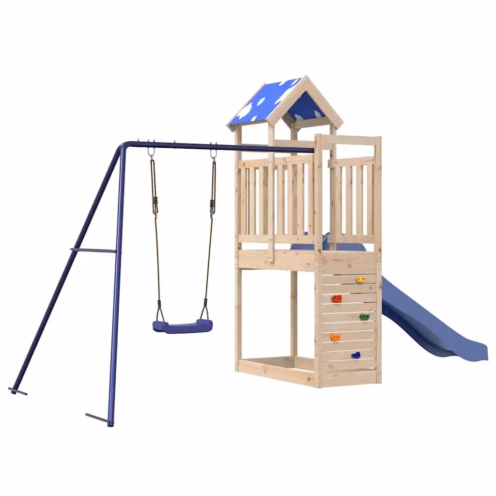vidaXL Set da Gioco da Esterno in Legno Massello con Scivolo, Altalena e Sabbiera, Multicolore – 2