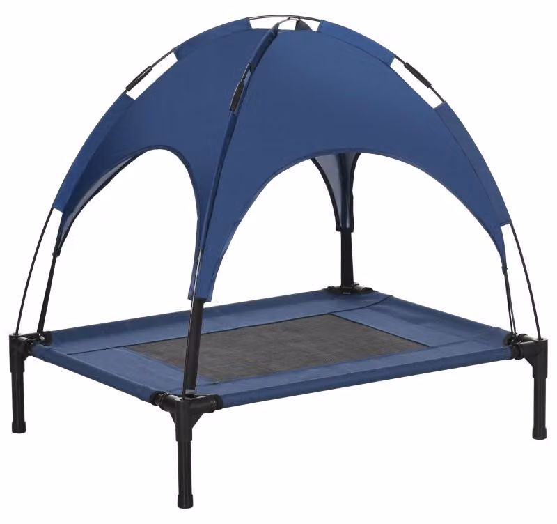 Letto rialzato per animali domestici Moonbite con baldacchino, sollevato di 18 cm da terra, realizzato in tessuto a rete e Oxford 600D, pieghevole, con piedini antiscivolo, in acciaio, colore blu scuro