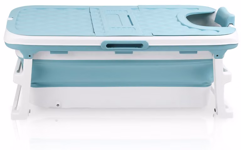 Vasca da bagno pieghevole per adulti, con coperchio e tubo di scarico, vasca pieghevole da 132 cm per il bagno