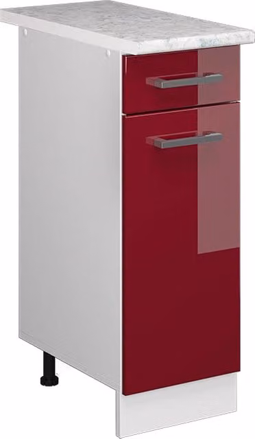 Base cucina Vicco R-Line rossa lucida con cassetto e piano di lavoro L/P/H: 60 x 30 x 81,6 cm – 1