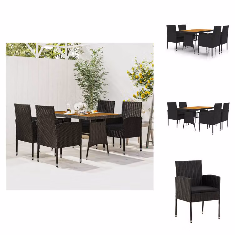 vidaXL Set da pranzo da giardino 5 pezzi in poly rattan nero - Set di mobili da giardino