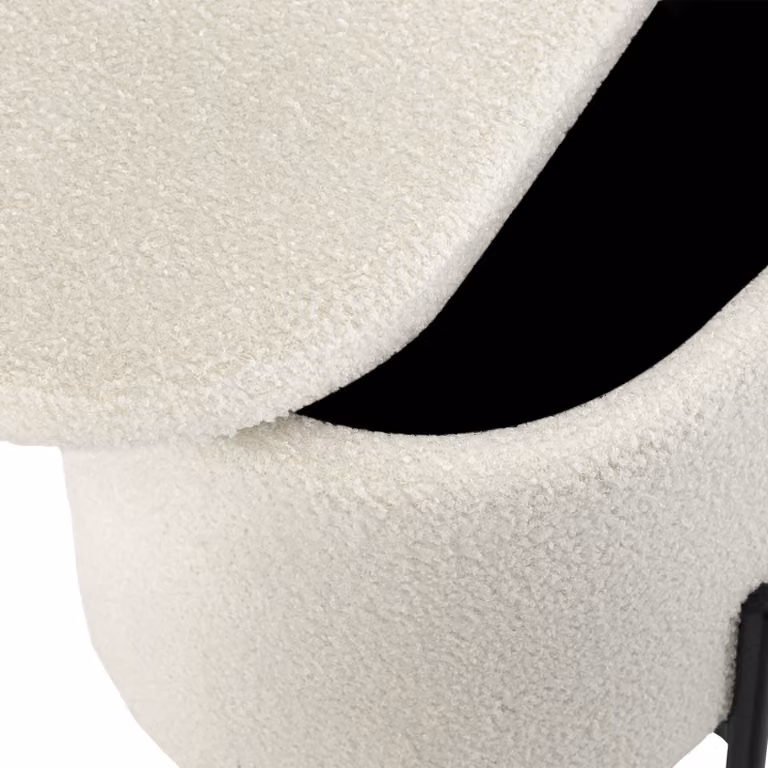 Panca Lanja tectake imbottita in tessuto bouclé bianco con spazio interno L: 150 cm, P: 43 cm, H: 36 cm