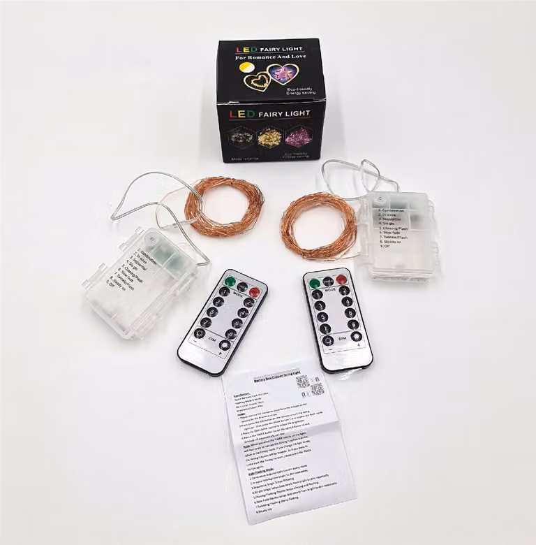 BXROIU Fata luci LED micro filo d'argento batteria 8 programma bianco caldo 2x50Leds