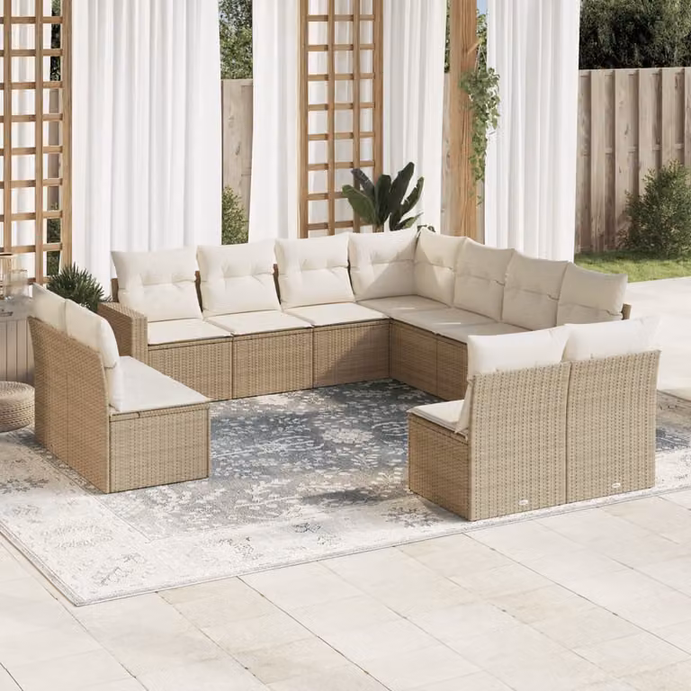 vidaXL Set di Divani da Giardino a L 11 pz con Cuscini Beige e Struttura in Metallo e Polyrattan