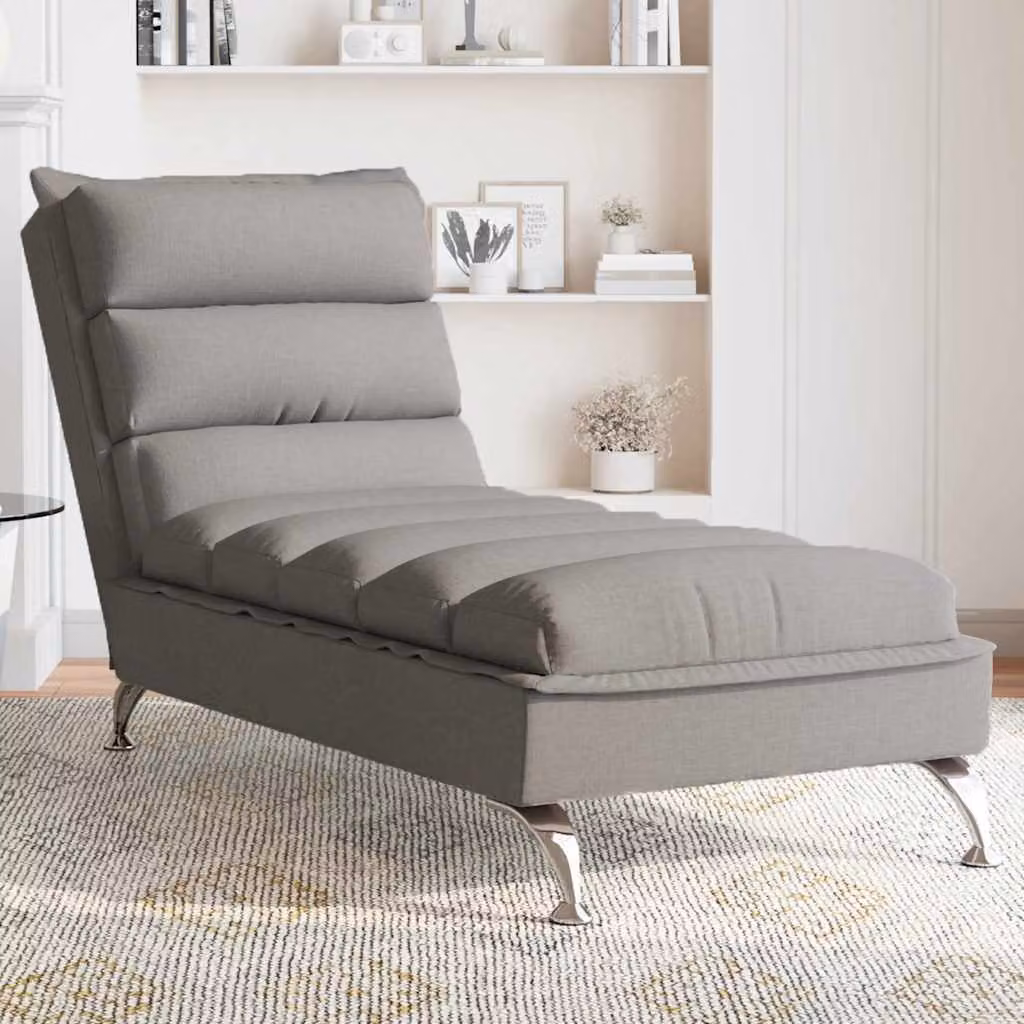vidaXL Chaise Longue con Cuscini e Ricarica USB in Tessuto Grigio o Beige L: 133,5 cm, P: 74,0 cm, H: 56,0 cm