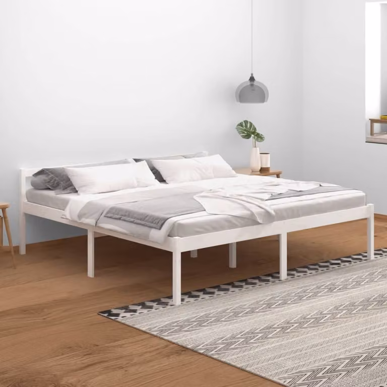 The Living Store Letto Senior bianco 200x200 cm in legno di pino massiccio