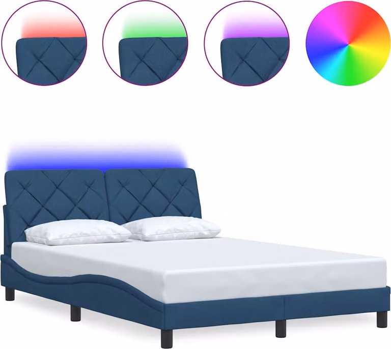 Giroletto con LED senza Materasso Blu 140x190 cm in Tessuto