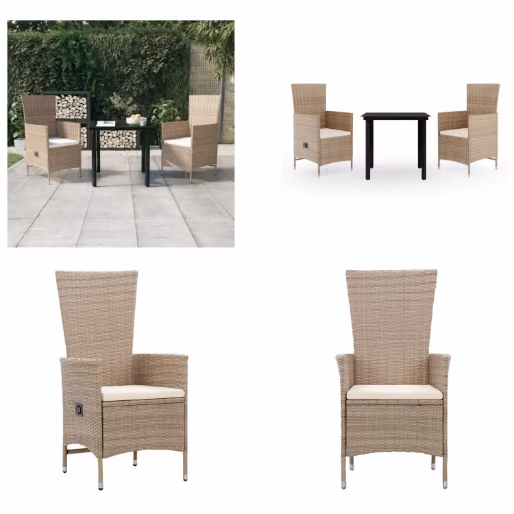 vidaXL Set da pranzo da giardino 3 pezzi con cuscini beige - Set da pranzo da giardino - Set da pranzo da giardino - Set di mobili da giardino - Set di mobili da giardino