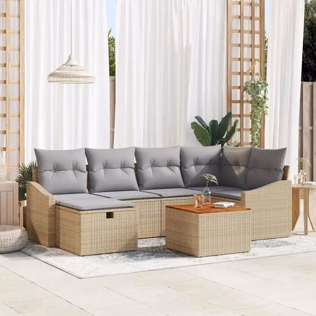 Set Divano da Giardino 7 pz Beige polyrattan 3359567