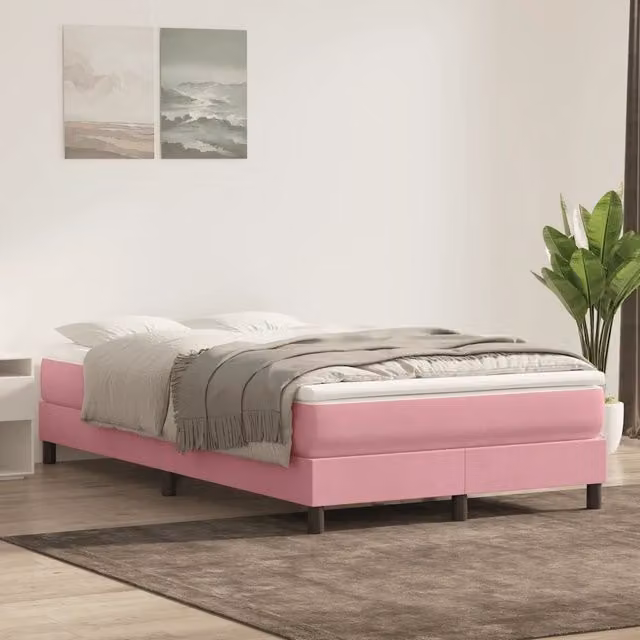 Letto con Giroletto a Molle e Materasso Ibrido vidaXL in Velluto Rosa e Bianco L/P/H: 120 x 223 x 25 cm