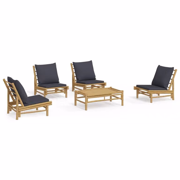 Set Salotto da Giardino 5pz con Cuscini Grigio Scuro Bambù