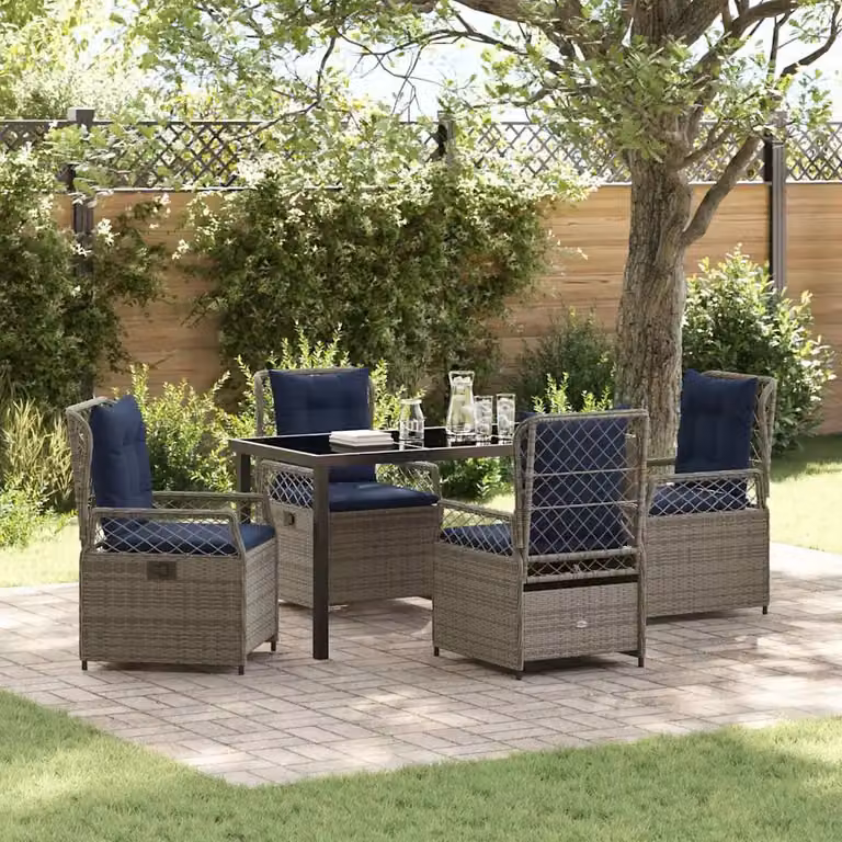 Set da pranzo per giardino e terrazzo vidaXL in polyrattan grigio con tavolo in vetro, composto da 5 pezzi