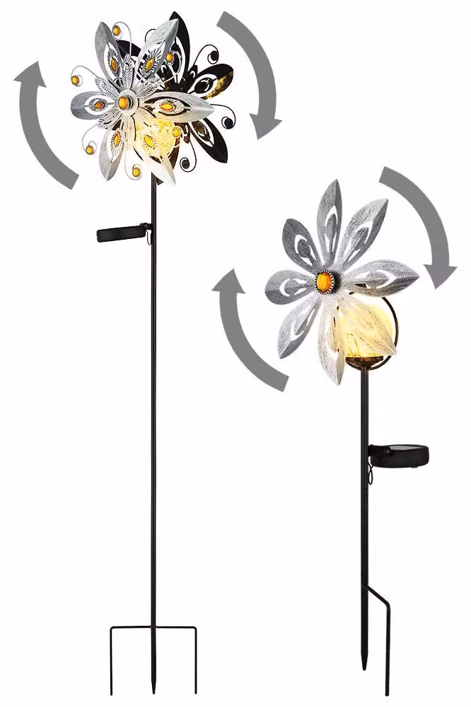 Set di 2 lampade solari a LED, con sfera di vetro e girandola, color argento-grigio