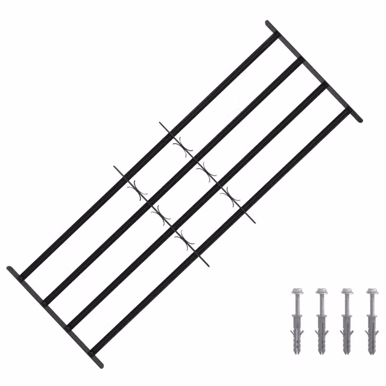 Set di 3 griglie di sicurezza per finestre vidaXL in acciaio nero con 4 barre trasversali