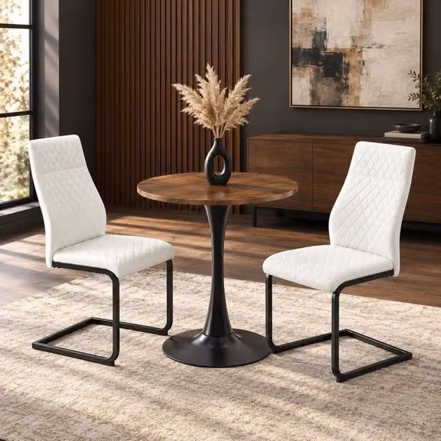 Set tavolo e sedie da pranzo moderno MIVRAY con base centrale in MDF e metallo, colore bianco e nero, L: 120 cm, H: 72 cm