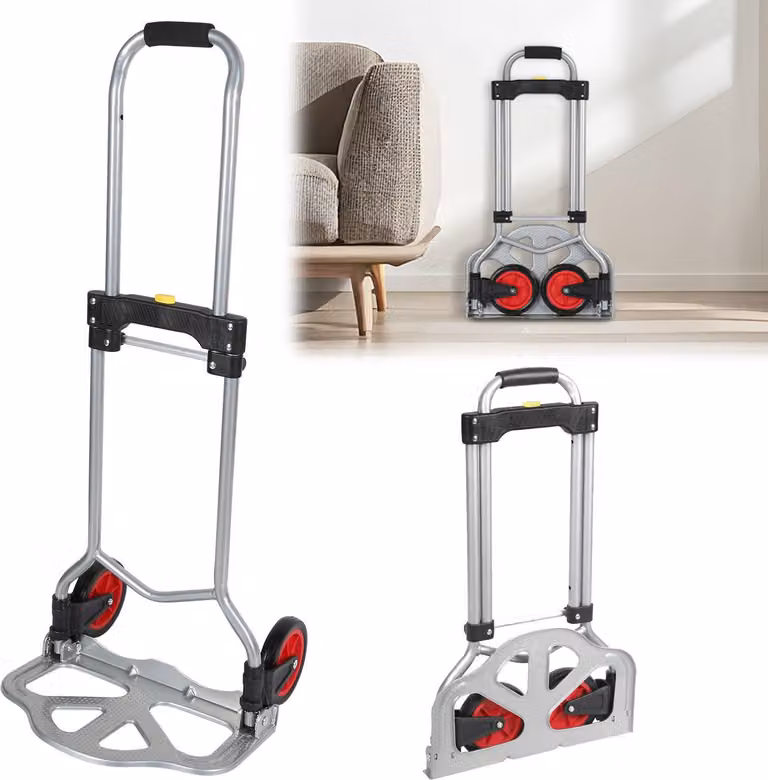 Carrello manuale pieghevole in acciaio Jayseuw (60 kg), carrello a sacco con montascale, pneumatici in gomma dura, telaio in acciaio e maniglia regolabile in altezza