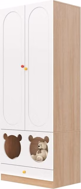 Armadio per cameretta Chicfurn con 2 ante, barra appendiabiti e cassetti interni, in MDF bianco e beige, L: 80 cm, P: 50 cm, H: 200 cm