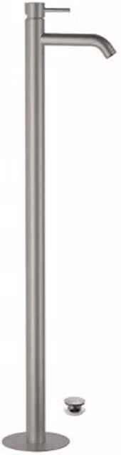 Miscelatore lavabo a pavimento monocomando Remer in acciaio inox spazzolato color argento con scarico pop-up