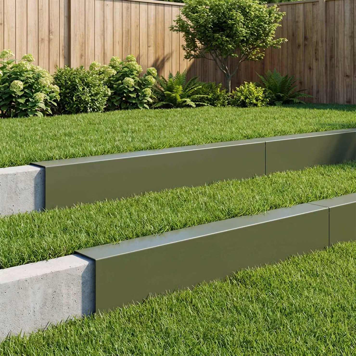 Set di 10 profili di copertura per giardino vidaXL in acciaio, colore verde, L: 100 cm, P: 15 cm, H: 15 cm