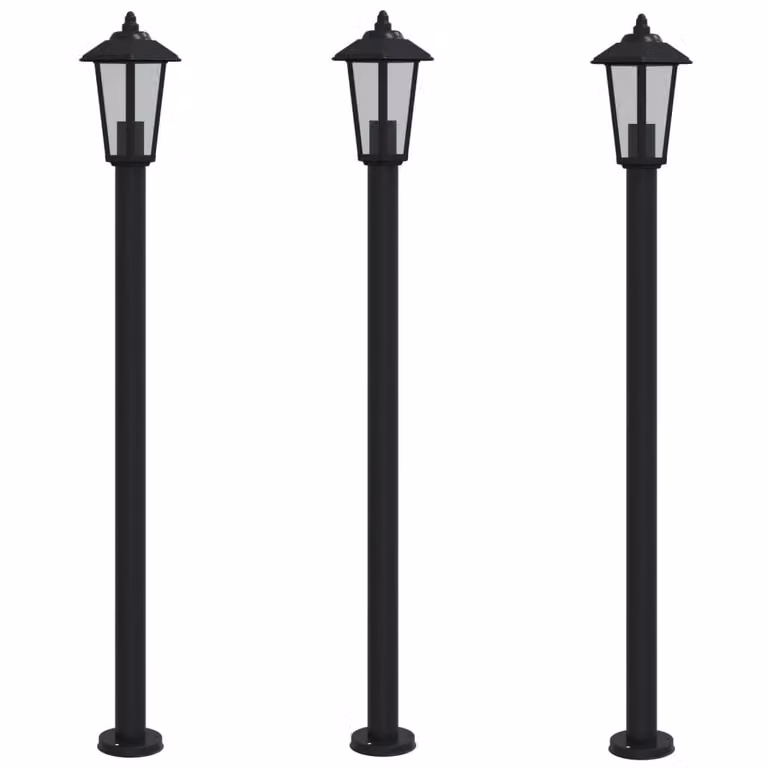 Lampade da Terra per Esterni 3 pz Nere 120 cm in Acciaio Inox