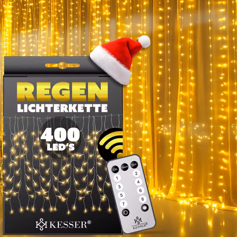 Ghirlanda luminosa a LED KESSER® con telecomando, 8 modalità e timer, cortina luminosa con mini LED