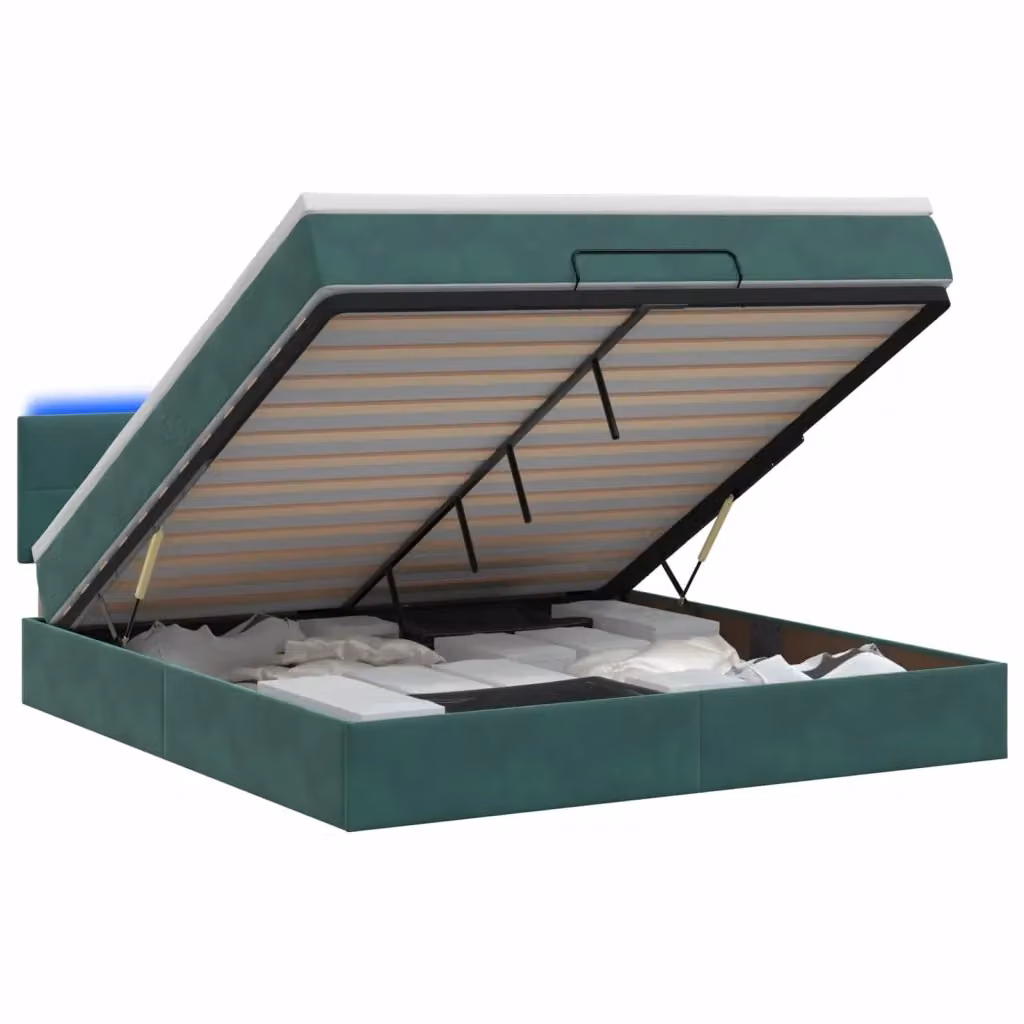 Letto Ottomano vidaXL in Velluto Verde con Materasso Ibrido, Illuminazione LED Sotto il Letto e Porte USB, L/P/H: 190 x 140 x 88 cm – 2
