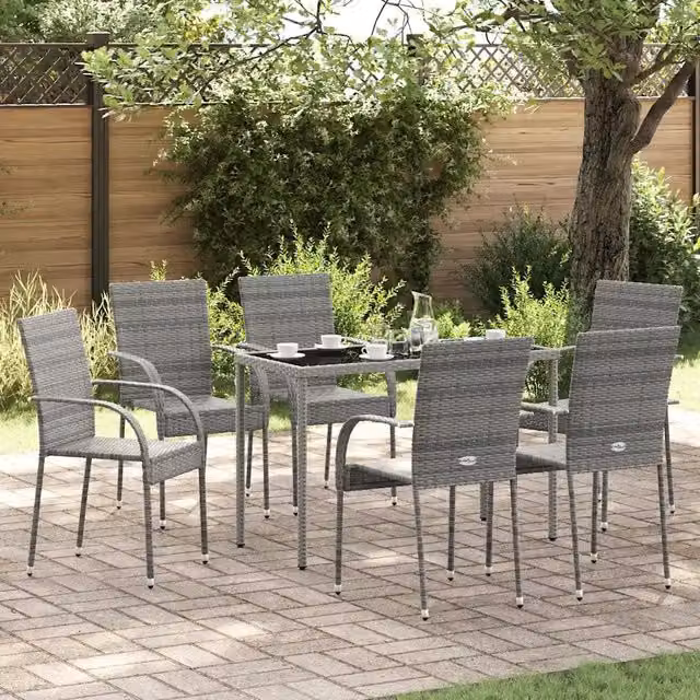 Sedie da Esterno Impilabili 6 pz Grigie in Polyrattan 310088
