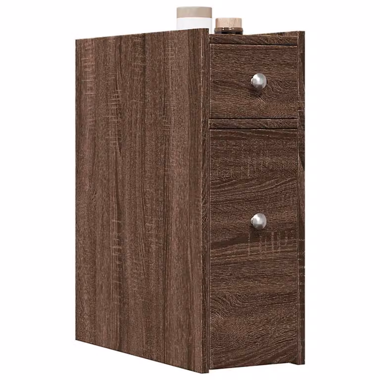 Armadietto da bagno vidaXL con ruote in legno marrone e nero con cassetti e ante