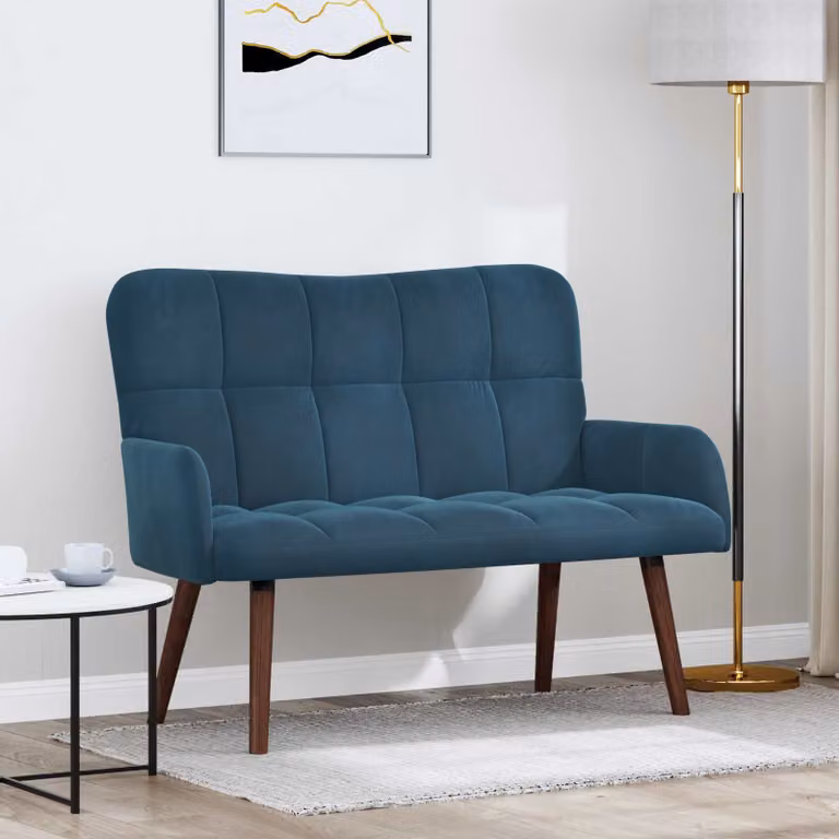 Divano a 2 posti vidaXL in velluto blu, design moderno e lineare, L: 115 cm, P: 61 cm, H: 87 cm
