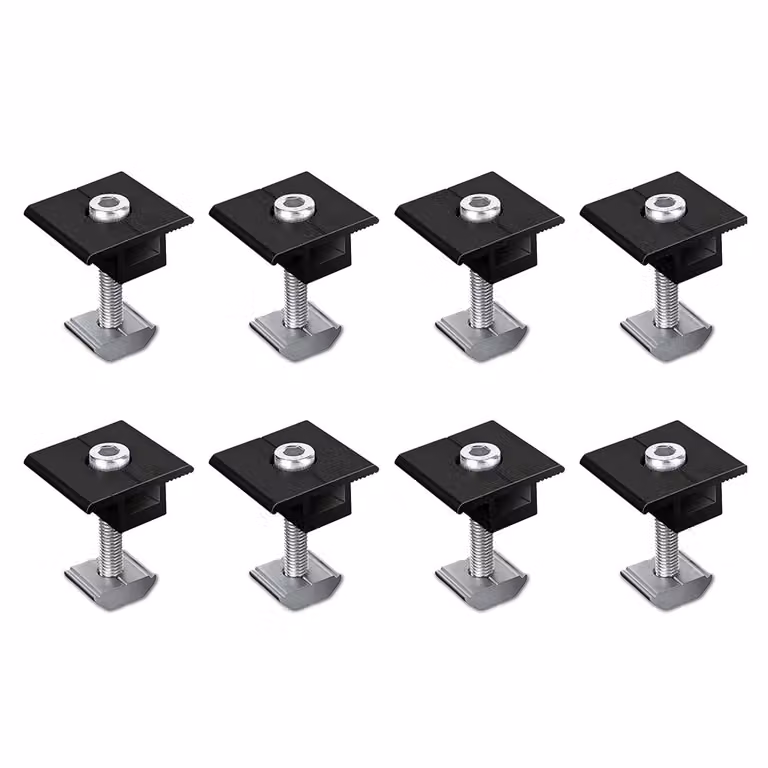 PFCTART Set da 8 supporti per pannelli solari con morsetto centrale da 35 mm, nero, standard, con attacco a vite, per impianti fotovoltaici, montaggio su lamiera trapezoidale, morsetto centrale