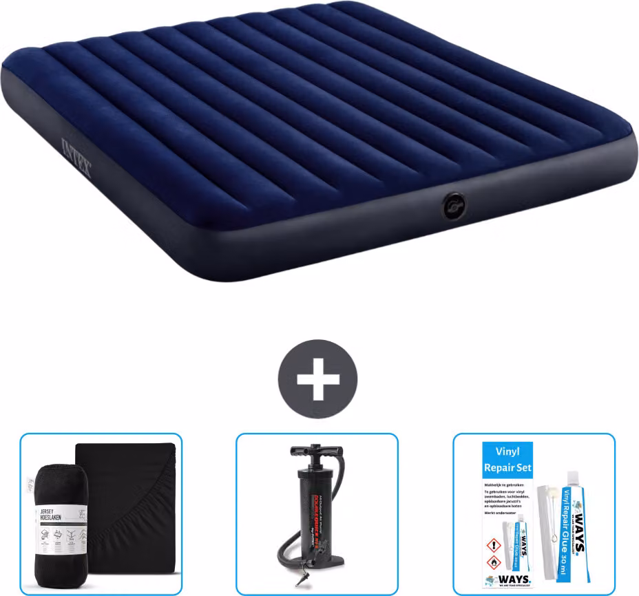 Letto gonfiabile Intex - 2 persone - 183 x 203 x 25 cm - blu - lenzuola incluse - pompa e kit di riparazione