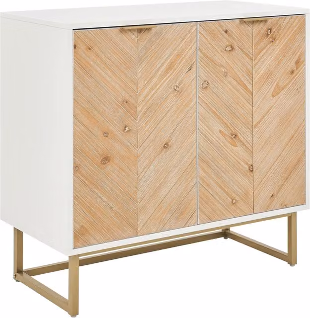Credenza bianca e legno chiaro MDF impiallacciato in legno a 2 ante con ripiani Soluzione di archiviazione scandinava per la camera da letto