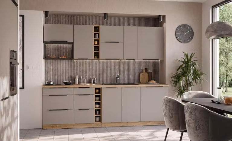 Mobile alto da cucina LUNARA - larghezza 30 cm, beige scuro / rovere artigianale