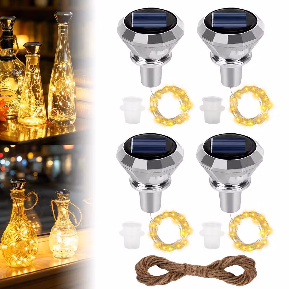 Luci solari a forma di bottiglia, confezione da 4, lunghezza 2 metri, 20 LED, luce bianco caldo