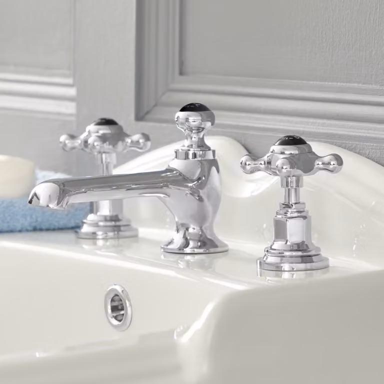 Rubinetto a 3 Fori Per Lavabo a Croce - Design Tradizionale Cromo/Nero - Elizabeth