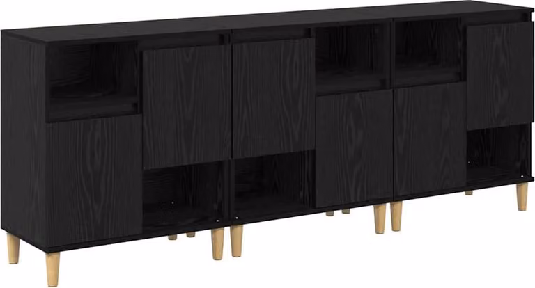 Sideboards 3 pcs Rovere Nero 60 x 35 x 70 cm Legno multistrato
