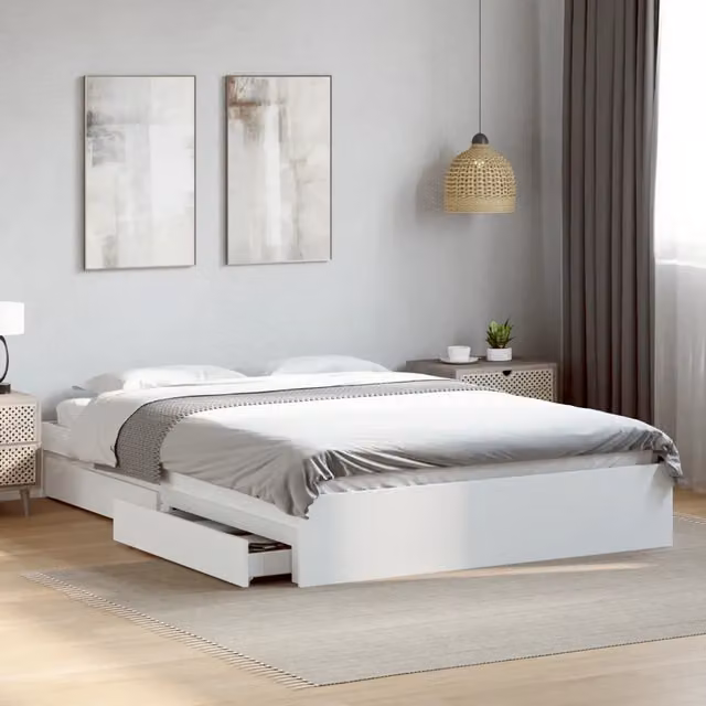 Giroletto con Cassetti-Struttura Letto con contenitore Bianco 150x200 cm in Legno Multistrato 503355