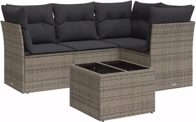 Set Divano da Giardino 5 pz | Set Salotto da Giardino con Cuscini Grigio in Polyrattan