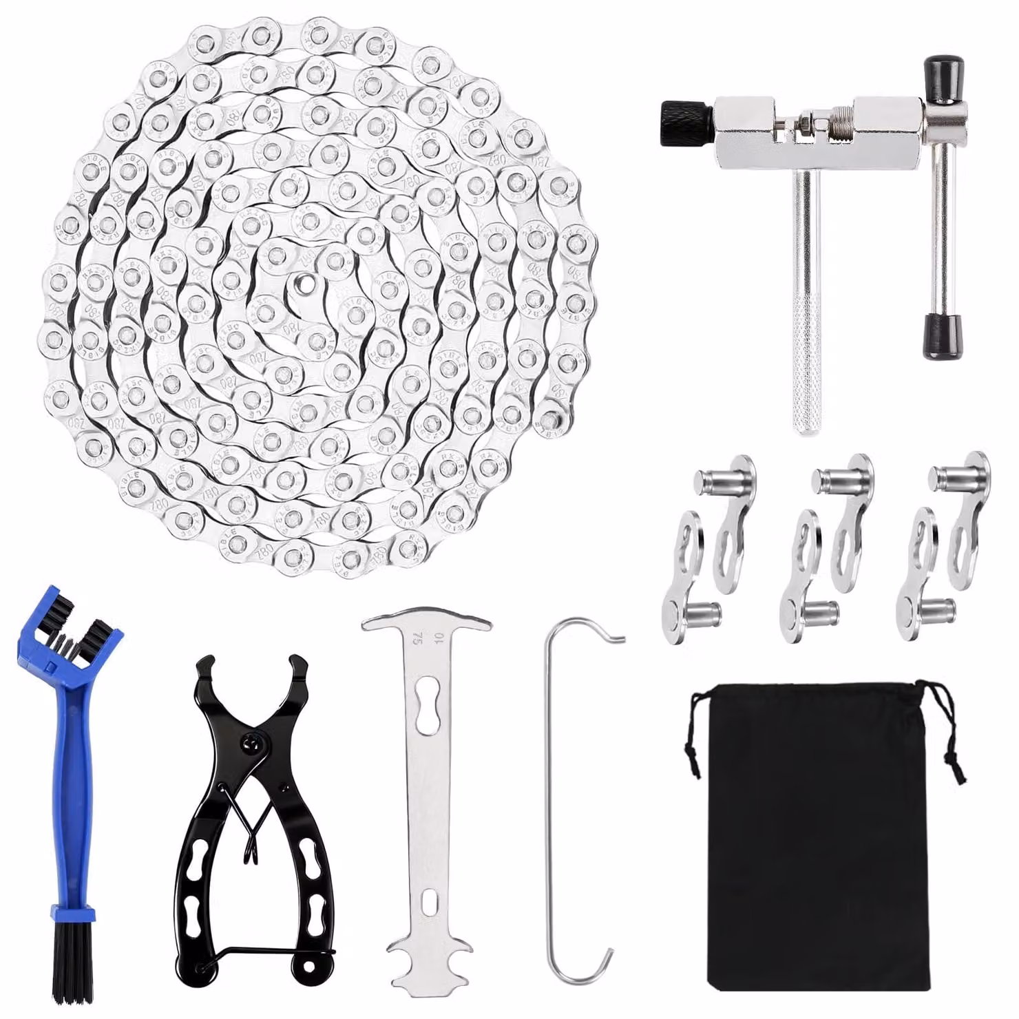 Kit di strumenti per catena di bicicletta, completo di smagliacatena e spazzola