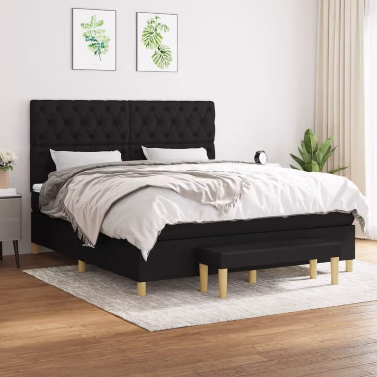 The Living Store Letto a molle con materasso nero 160x200 cm in tessuto