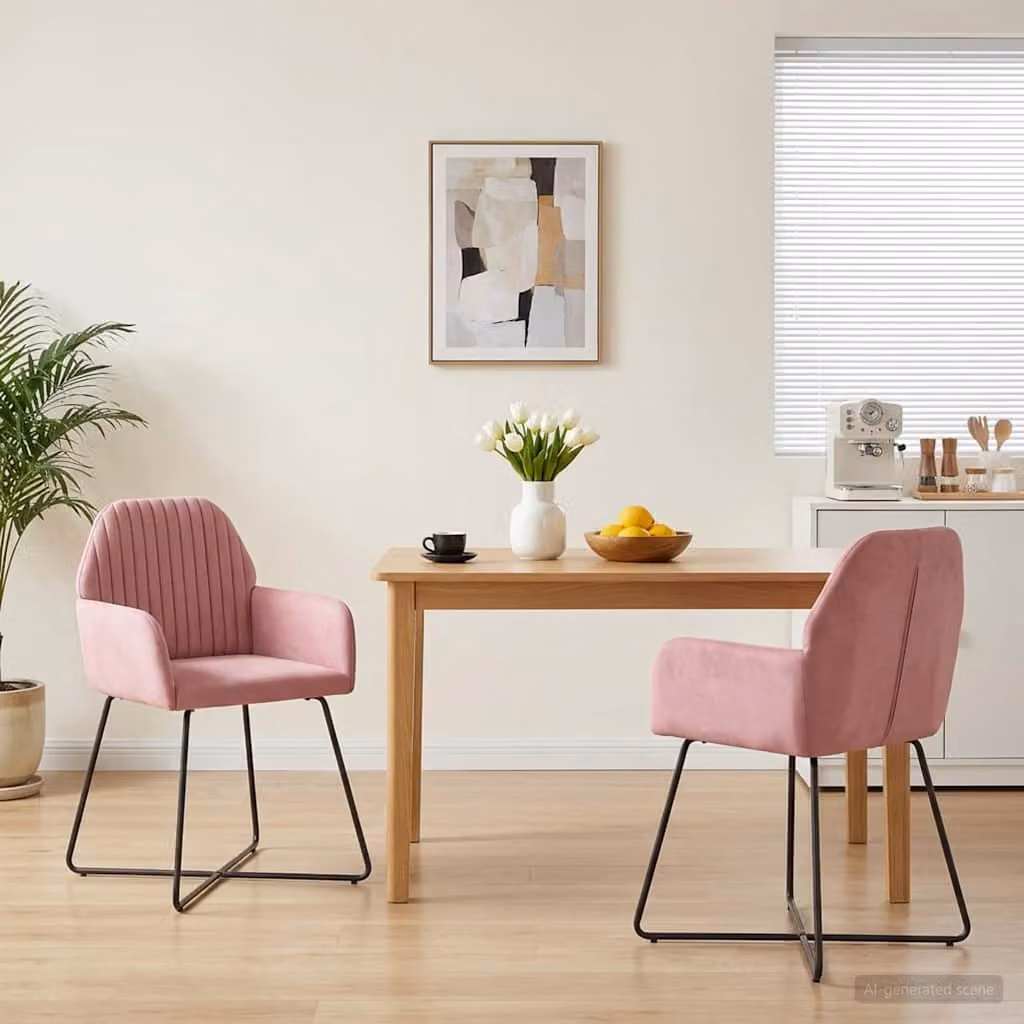 Set di 2 sedie da pranzo vidaXL in velluto rosa con struttura in metallo, L 55 cm x P 50 cm x H 84 cm