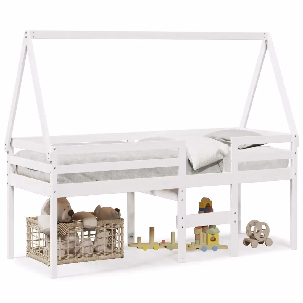 Letto a soppalco con tetto per bambini vidaXL in legno di pino bianco L/P: 200 x 90 cm, H: 195.5 cm – 2
