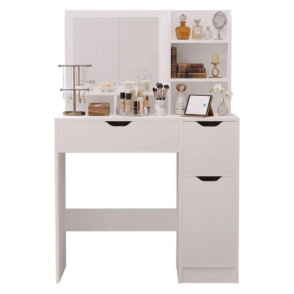 Moderna toeletta bianca da trucco con specchio in stile loft
