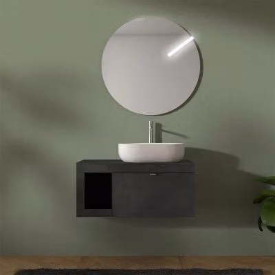 Mobile bagno sospeso Inbagno Maya grigio lava con specchio LED e ante soft close L: 80 cm