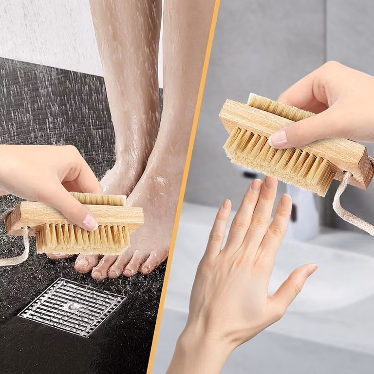 Spazzola per unghie in legno, a doppio lato, set da 2, ideale per manicure e pedicure