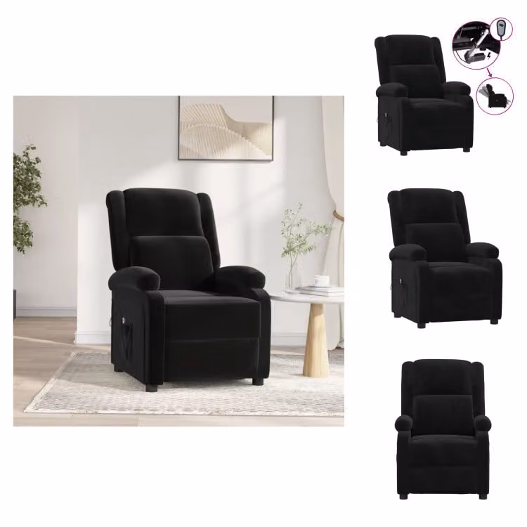 vidaXL Poltrona relax elettrica in velluto nero - Poltrona