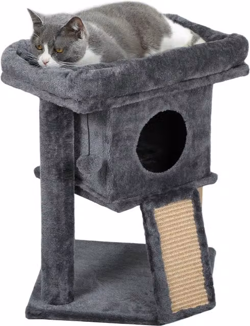 Albero tiragraffi PawHut con casa per gatti, piattaforma per sdraiarsi e giochi integrati, Beige, L 40 x P 40 x H 57 cm – 1