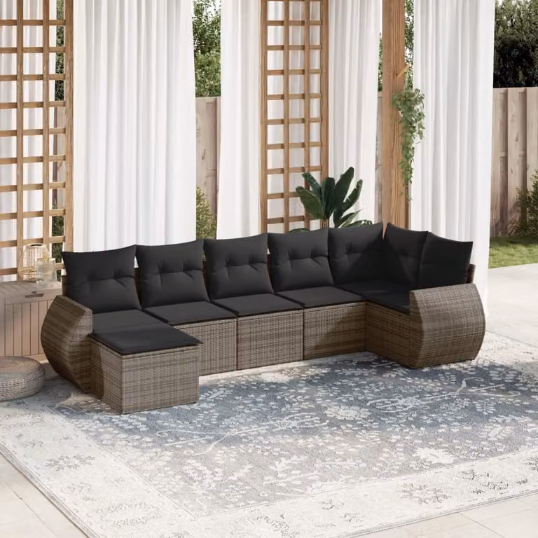 Maison Exclusive - Set da giardino 7 pezzi con cuscini in polyrattan grigio