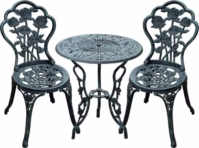 Set Bistro: 3 pezzi. Jardin Vert mobili da giardino antichi in alluminio fuso per balcone e terrazza